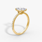 Radiant Cut - Pave Band - Classic Engagement Ring- 14 K Gold